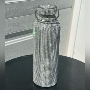 Silver Rhinestone Stainless Steel Insulated Water bottle with Detachable Chain